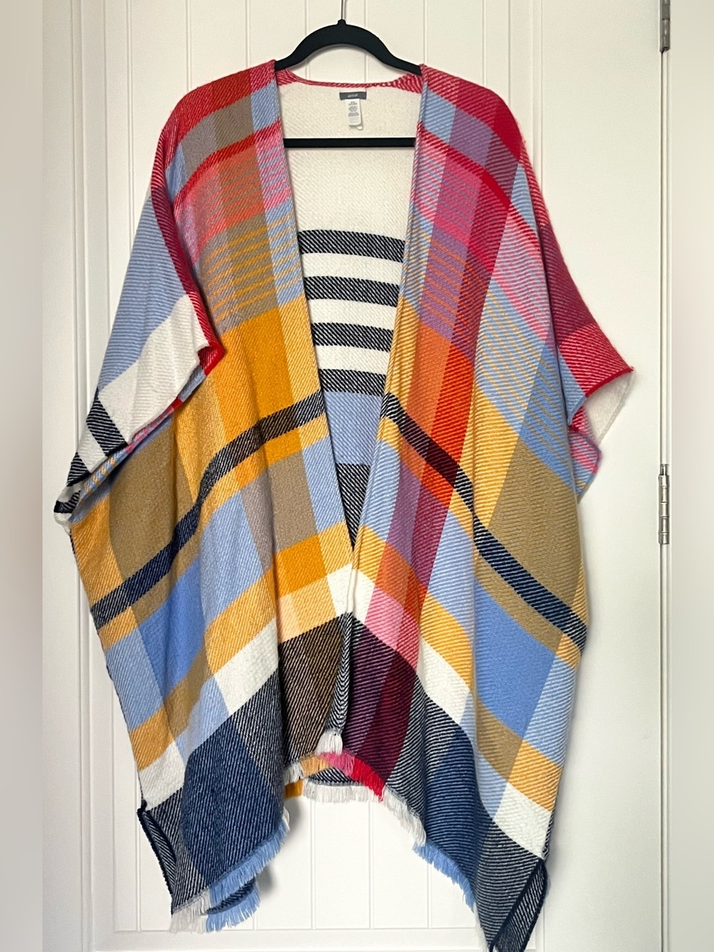 Aerie Multi-Color Plaid Open Front Women's Sweater Poncho